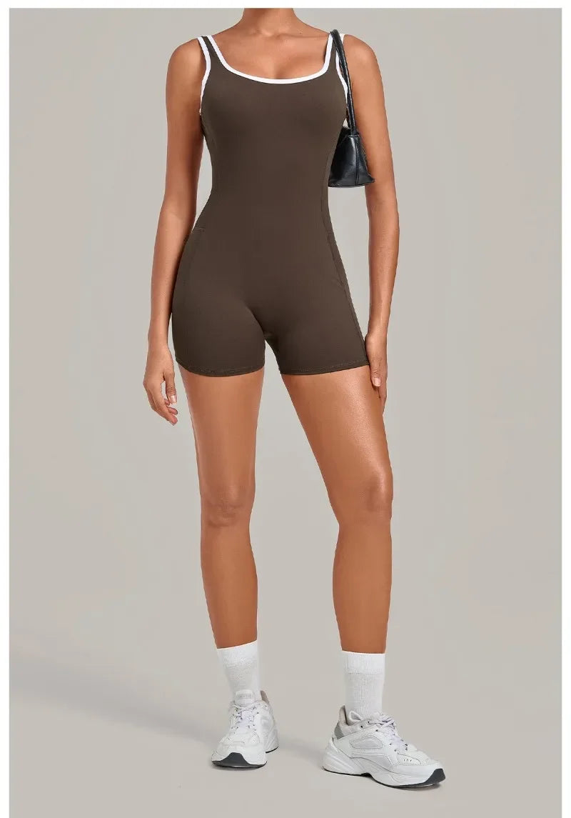 Women's Seamless Yoga Jumpsuits Sports Fitness Gym Sleeveless Backless Hip-lifting Shorts One-piece Training Workout Jumpsuit