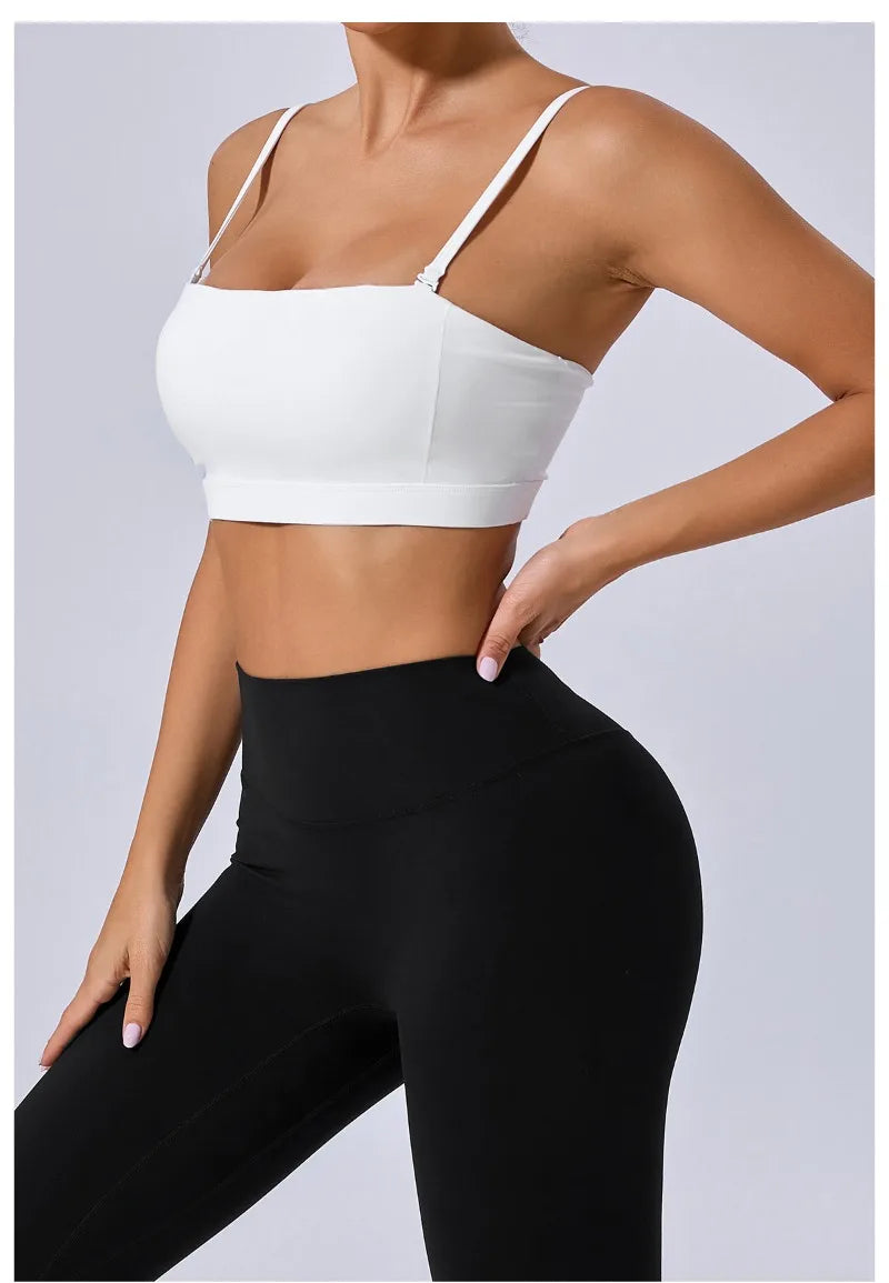 Women Yoga Bra Removable Shoulder Strap Anti-Slip Bra Wrap Chest Dual-Use Sports Yoga Wear Outside Running Fitness Top