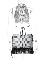 FDYOUI Women's Polka Dot Swimsuit 2026 Summer Halter Bandage Two-piece Bikinis Set Sexy Hollow Out Party Bathing Suit Beachwear
