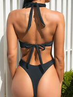 Halter Tummy Cut Out Backless Monokini Women Thong Swimwear One Piece Swimsuit Female High Leg Cut Bathing Suit Swim Bodysuit