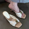 Summer Women Slippers Fashion Metal Decoration Open Toe Dress Slides Ladies Stripper Party Sandals