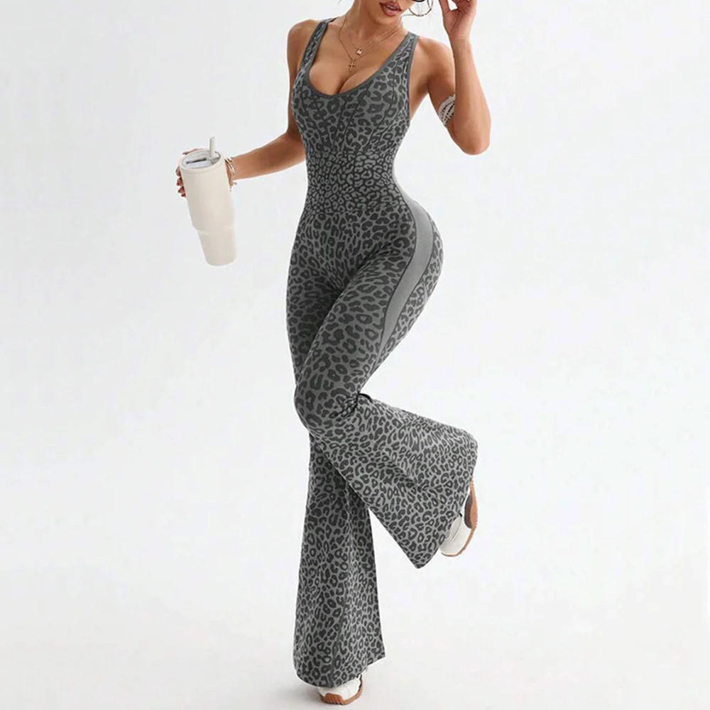 Pad One-Piece Jumpsuit Yoga Set Flared Pants Casual Scrunch Workout Pants Trendy Fitness Legging Active Wear XP10