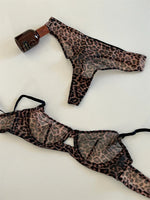 Seamless Leopard Printed Underwire Underwear Lace See Through Push Up Bra and Panty Set Women Sexy Lingerie Outfit