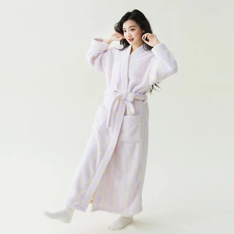 Women Autumn Winter Extra Long Bathrobe Vestidos Thickened Anti-Static Coral Fleece Beauty Velvet Sleep Loungewear