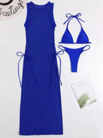 Sexy Sleeveless Mesh Bikini Cover Up Green White Dress 3 Piece Swimsuit Beach See Through Beach Bathing Suit Thong Swimwear 2024
