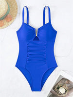 Sexy V Neck One Piece Swimsuit 2025 Mujer Women Black Hollow Out Pleate Tummy Control Swimwear Beach Bathing Suit Slim Monokini