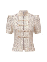 Summer Women's Retro Shirts Sheer Lace Blouse Elegant Stylish Button Down Short Sleeve Tops Casual Sexy