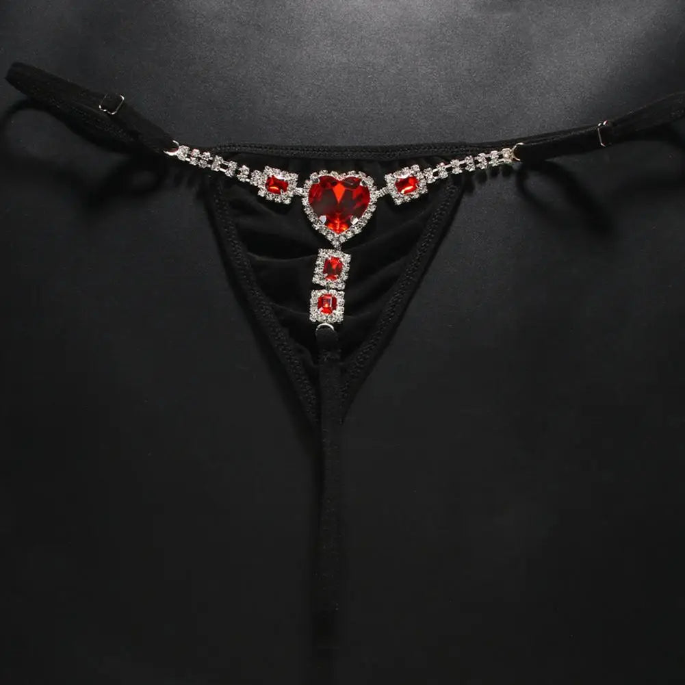 Mini G-string Bikini Thong Sexy Rhinestone Thong for Women Low Rise T Back Underpants Waist Body Chain Jewelry for Festival Rave