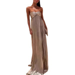 Gold Hot Tube Top Party Dresses Women Solid Color Sexy Hot Girls Fold Banquet Slit Evening Dress Female Streetwear Long Vestidos
