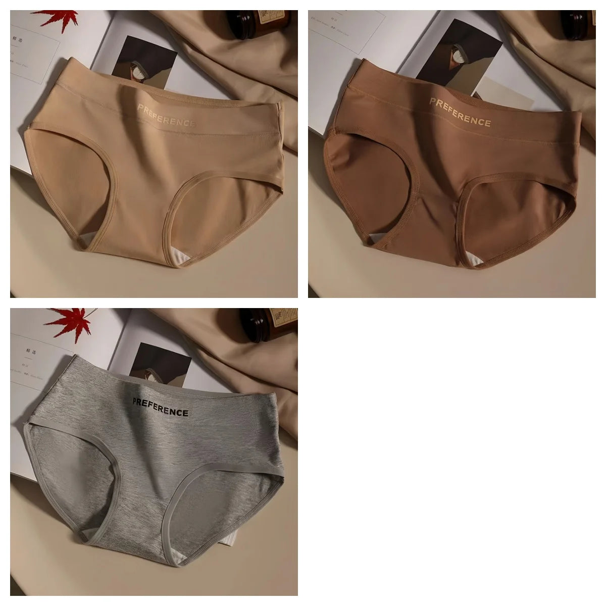 3Pcs/Set Women Soft Cotton Panties Mid Waist Briefs in Warm Tan Minimalist Intimates Breathable Stretch Underwear Size M-2XL