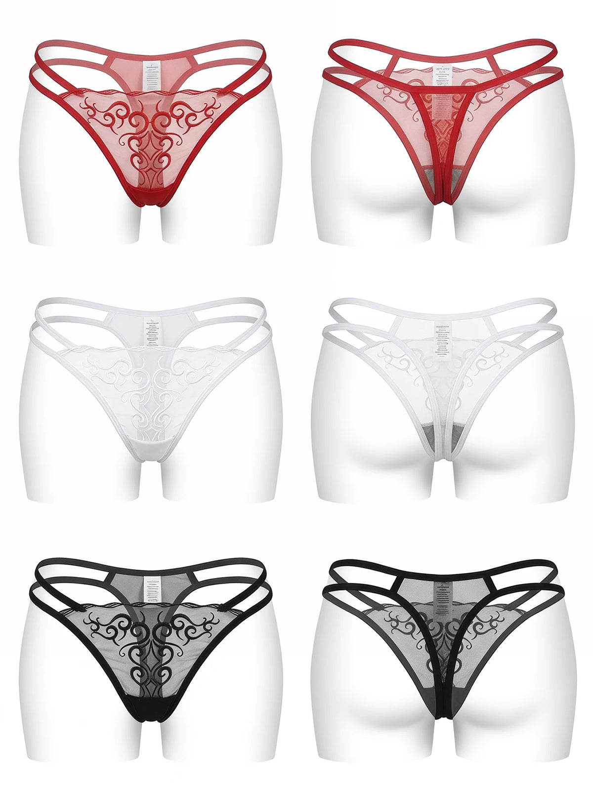 3 Pcs Women Embroidered Thong Sexy G-string Lace Mesh See-through Low Rise Elegant Seductive Lingerie C857