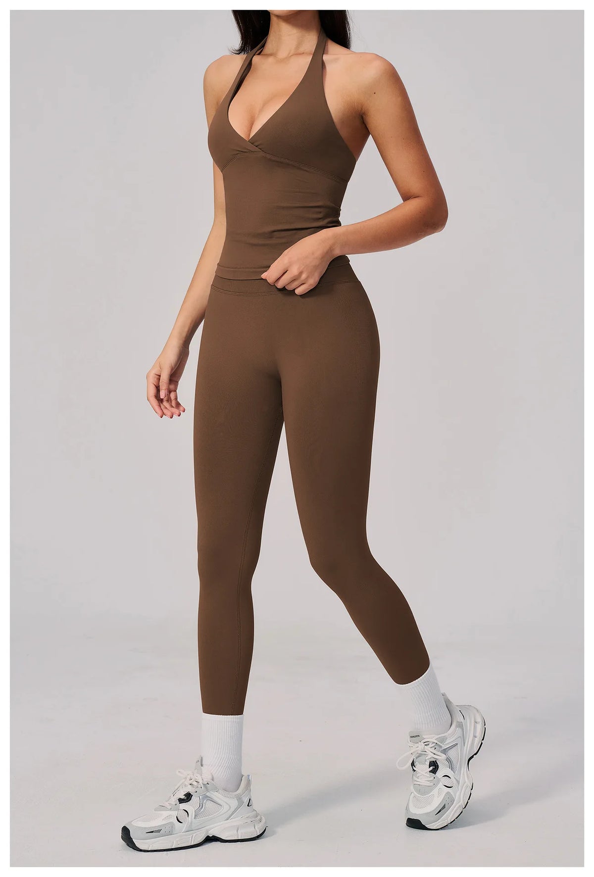 Summer Seamless Yoga Sets Women V Neck Slim Sports Tank Top Fitness Suit Peach Hip High Elasticity Leggings Running Tracksuit