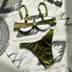 Sexy Green Velvet 3D Flower Swimwear Push Up Bikinis Sets Swimsuit 2026 Women Underwired Bathing Suit Thong Bikini Mujer Biquini