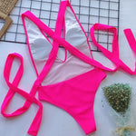 4 Colors One-Piece Swimsuit Swimwear Women Solid Sexy Deep V-neck Bathing Suit Beachwear High Elastic Straps Maio Feminino Praia