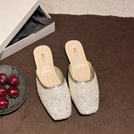 Baotou Slippers Women 2026 Summer Soft Sole Flat with Sequin Lazy Heelless Half Drag Comfortable Pregnant Women Wear Flip-flops