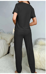 Women's Sleepwear Spring and Summer New Pajamas Women's Short-sleeved Trousers Set Classic Solid Color Casual Loungewear