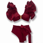 Two-Pieces Women Floral 2025 Push-Up Padded Bra Ruffles Bandage Bikini Set Swimsuit Swimwear Bathing Suit Beachwear Biquini