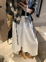 Spliced Lace Elastic High-waisted Slimming Skirt White Lace Trim Skirt Elastic Waist Casual Summer Style Skirt For Women 6S7Q