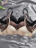 3PCS Basic Solid Women's Underwear Set Seamless Push Up Bra Comfortable Thin Strap Underwire Lingerie