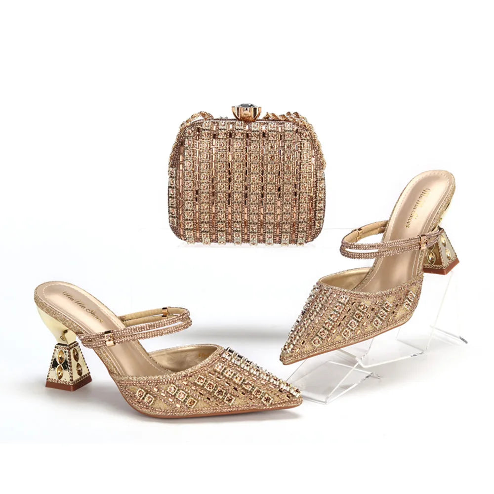doershow Italian colorful Shoes And Bag Sets For Evening Party With Stones Italian Leather Handbags Match Bags!HNM1-1