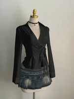 Women's Casual Side Strap Slim Fit Long Sleeve Shirt Sexy V-Neck Pleating Top Spring/Fall 2026