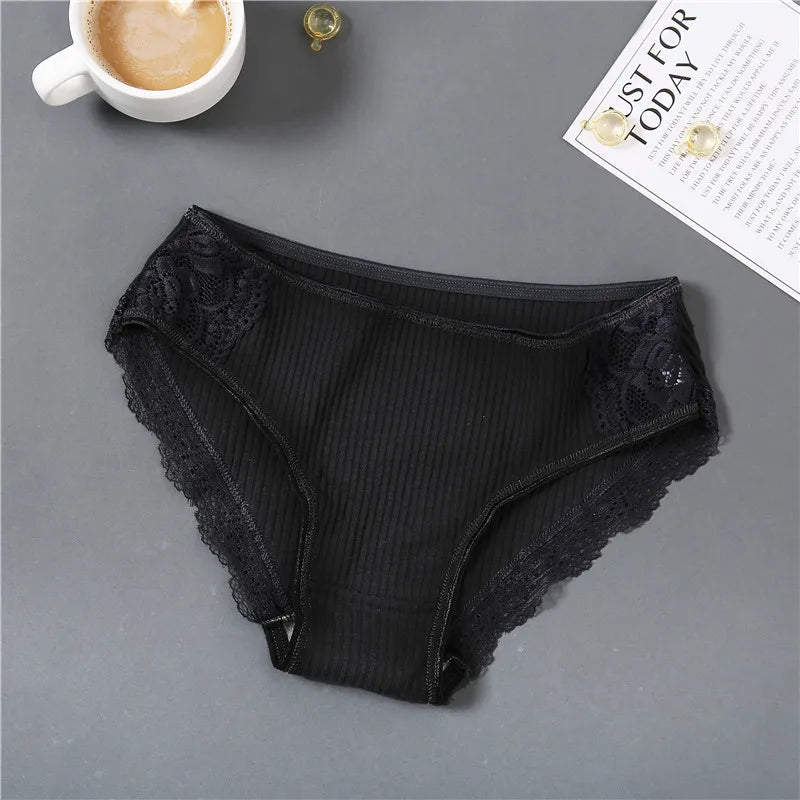 3Pcs/set Women's Cotton Panties M-2XL Women Patchwork Lace Underwear Sexy Low Waist Briefs Ladies Comfortable Underpants 2022