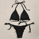 Ribbed Ruffled Frilled Brazilian Bikini Women Swimsuit Female Swimwear Two Pieces Bikini Set Halter String Bathing Suit Swim