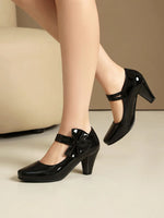 Spring Hot Sale Patent Leather Chunky Heel High Shoes Women's Platform Wedding Party Single Dress Shoes Large Size 33-45 Pumps