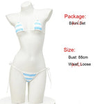 PU Leather Micro Bikini Set Women Swimsuit Japanese Kawaii Stripes Bra Set Sexy Lingerie Underwear Summer Swimwear Costume