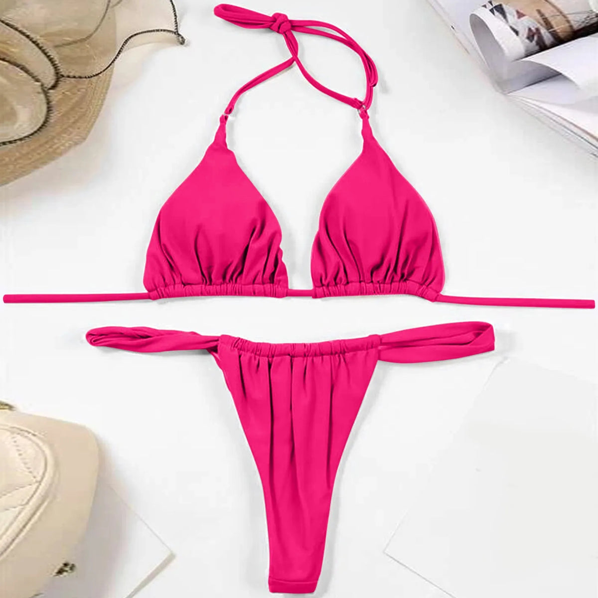 Sexy Bikini Set Two Piece Swimsuit Bikini Set Push Up Bra Solid Thong Women Swimwear Beachwear Bathing Suit Traje De BañO 2024