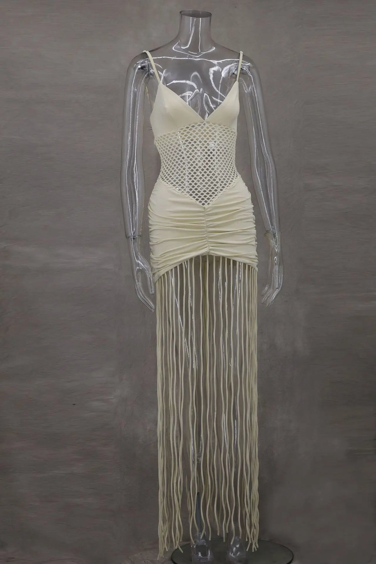 Tassel Hem Splicing Sling Dress Women Sexy Waist Hollow Out Stretch Pleated Bodycon Dresses Female Solid Summer Beach Party Robe