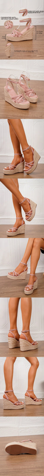 Big Size 43 Summer Platform Espadrilles Sandals Women Ankle Strap High Heels Gladiator Sandals Party Comfortable Wedges Shoes