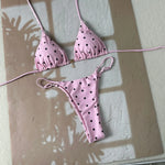 Sexy Pink Polka Dot Print Patchwork Micro Bikini 2026 Women Halter Push Up Bra Triangle Swimsuit Summer Bathing Suit Swimwear