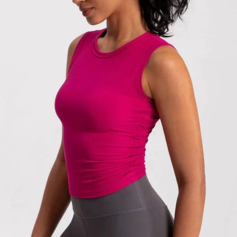 Women's Summer Nude I-Shaped Yoga Sports Vest Slimming Quick Dry Pleated Top for Fitness And Sports Activity