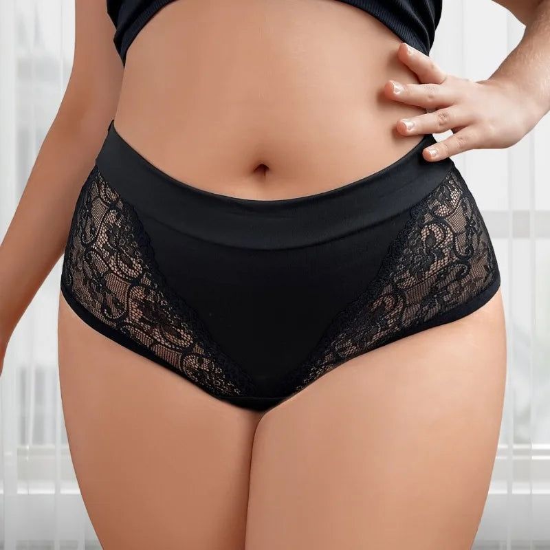 1pcs Sexy Hollow Out Plus Size Women's Panties Solid Color Lace Floral Cotton Splicing Briefs Breathable Skin-Friendly Lingerie
