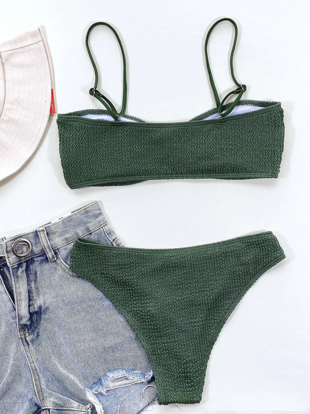 Sexy Micro Bikini 2026 Swimwear Women Green Black Push Up Pleate Swimsuit Summer Beach Bathing Suit High Waist Swimming Suit