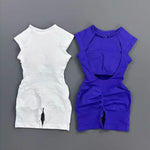 HISTELLO Impact Short Sleeve One Piece Women Seamless Backless Yoga Bodysuit Slim Fit Gym Pilates Workout Active Romper