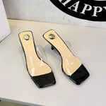 BIGTREE Sexy Silver PVC Transparent Crystal Womens Slippers 2026 Summer Square Toe Thin High Heels Sandals Ladies Shoes