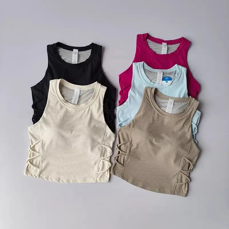 Women's Quick-Drying Breathable Yoga Vest for Fitness And Pilates Tight-Fit Exercise Top with Fixed Chest Cushion