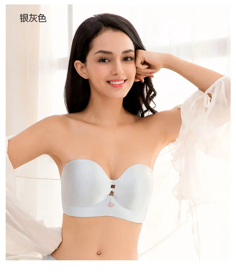 Sexy Women Strapless Bra Invisible Breast Lift Up Leopard Slim Seamless Breathable Wireless Brassiere Wrapped Chest Big Size 52F