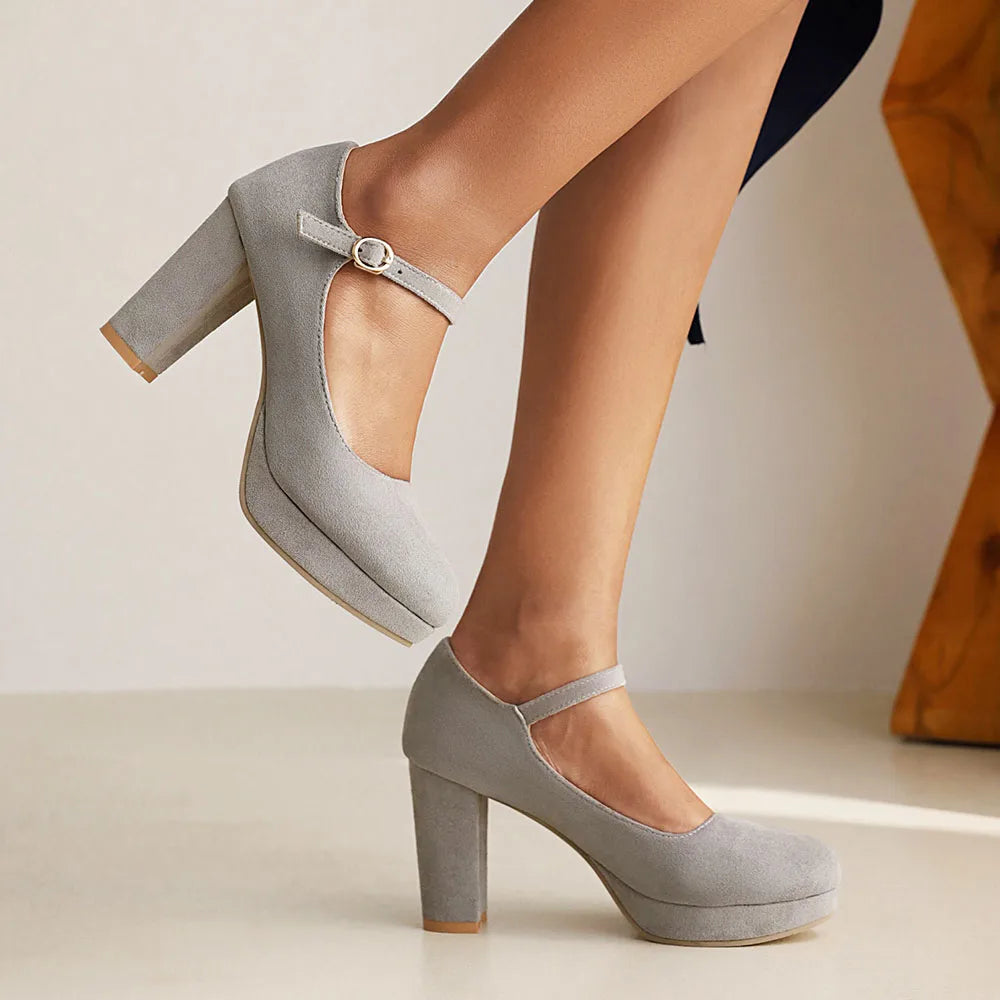2026 Plus Size 33-45 Elegant Nude Ankle-strap Pumps Office Lady Classic Black High Heels Shoes Women Red Platform Party Shoes