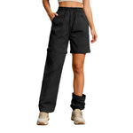 Women's Casual Waterproof Hiking Pants Loose Fit Zip Off Convertible Shorts High Waist Drawstring Wide Leg Pants With Pockets