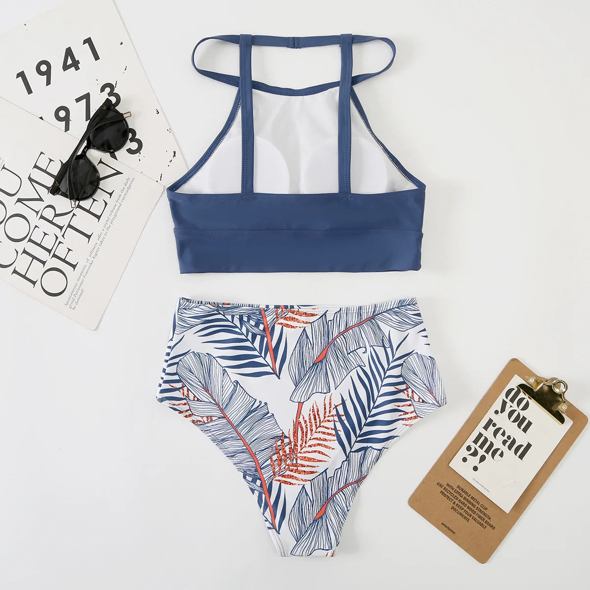 Sexy Light Purple High Waist Bikini 2024 Woman High Neck Swimsuit Female Two Pieces Swimwear Women Print Beach Wear Bathing Suit