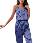 Women's Satin Floral Pajama Sets with Spaghetti Strap Tops and Long Pants Sleepwear 2 Piece Sleeveless Home Clothes Loungewear