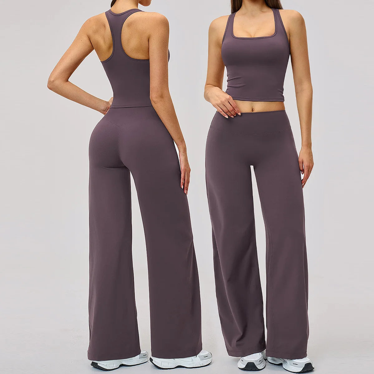 2 Piece Yoga Clothes Women Tracksuit Athletic Wear Pilates Fitness Suit Gym Workout Sets Push Up Sports Vest Wide Leg Pant Suit