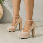2026 Plus Size 43 Elegant Black Ankle Strap Platform Pumps Sexy Spike High Heels Shoes Women Classic Apricot Office Lady Shoes
