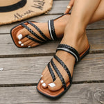 Women Slippers Fashion Casual Flat Sandals Plus Size 2025 New Style Braided Shoes for Women Band Roman Beach Sandals