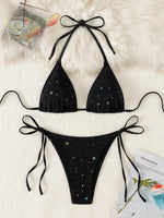DEKA Triangular Shiny Bikini Set Sparkling Halter Strappy High Cut Bikini Female Thong Swimsuit Women Swimwear Bathing Suit
