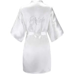 Women's Satin Kimono Robes with Rhinestones Bride Bridesmaid Short Getting Ready Wedding Dressing Gown