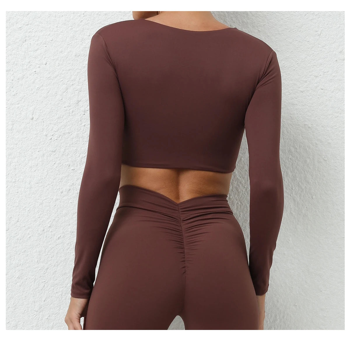 Long Sleeve Gym Crop Tops for Women Twist Deep V Workout Quick Dry Padded Sports Fitness Yoga T-Shirt